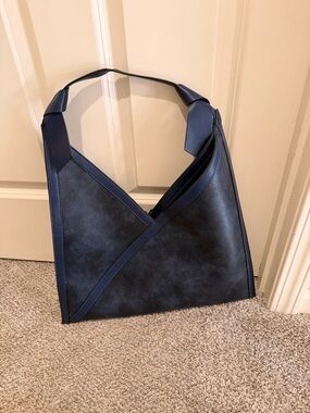 Mali + Lili Sleek Navy Faux-Leather Hobo Bag